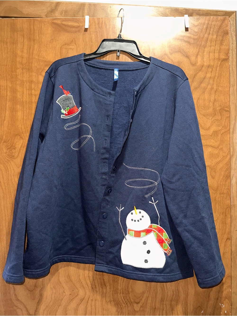 Girls' Navy Snowman Button-Front Holiday Sweater Top